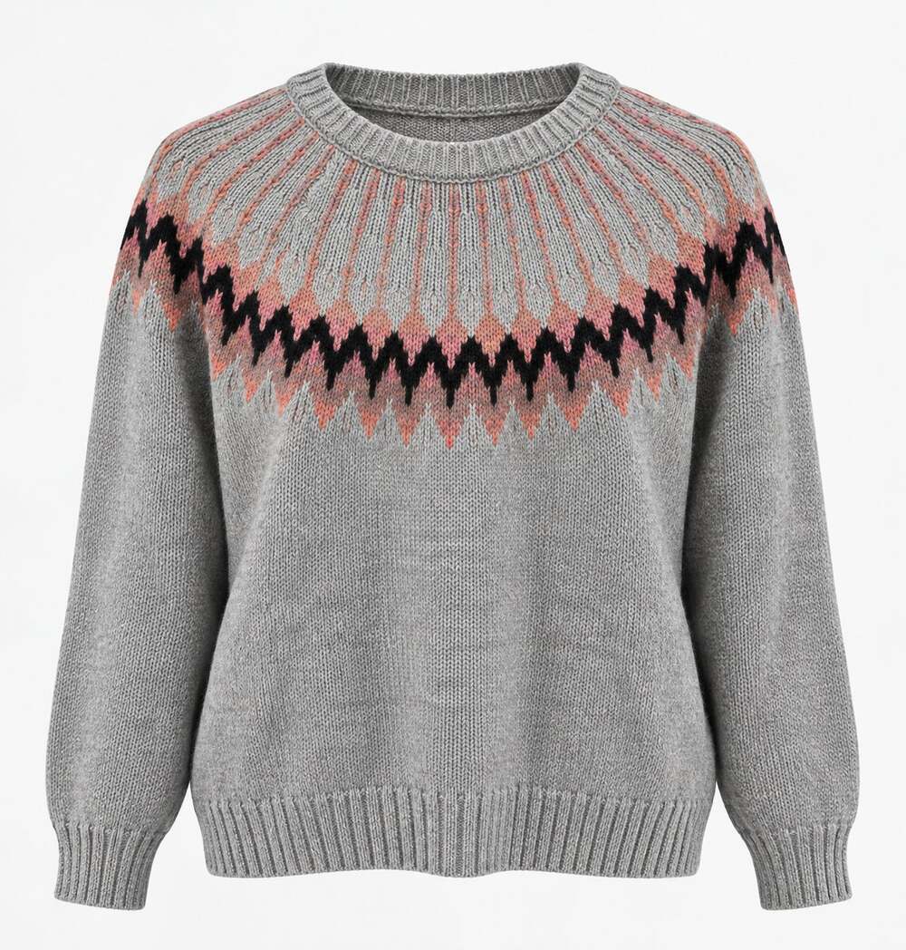 Maurices Fair Isle Sweater Gray Pink Nordic Geometric Cozy Winter Womens Small